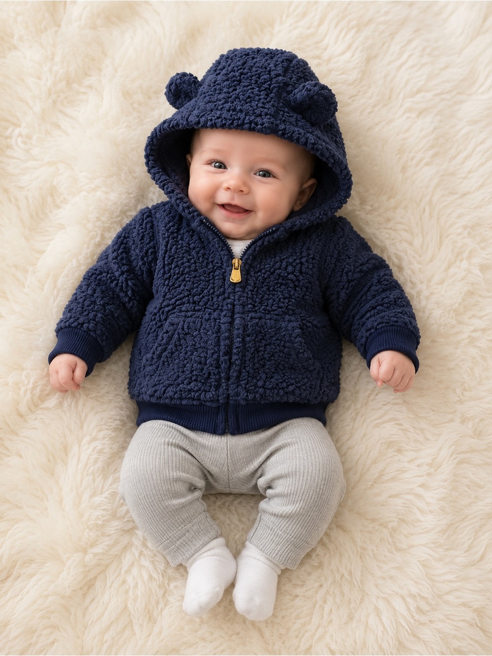 Carter’s Baby 3M Navy Blue Sherpa Bear Ear Hooded Zip Jacket